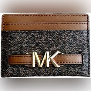 Michael Kors Reed Card Holder Wallet Brown MK Signature Logo